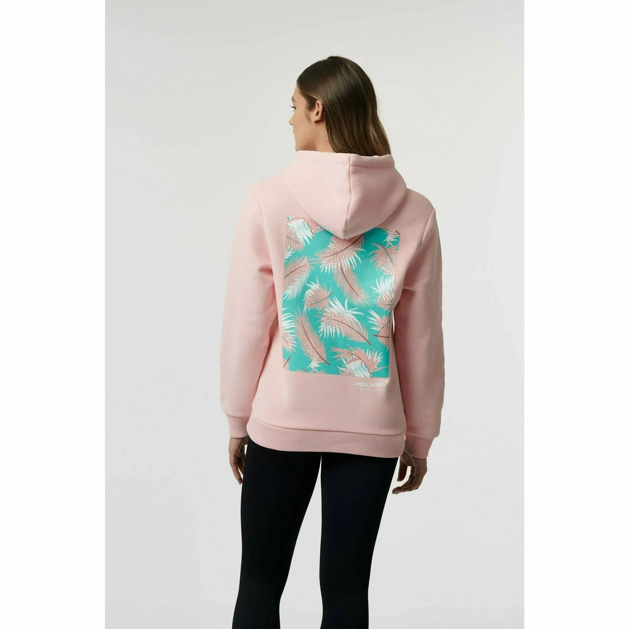 McLaren F1 Women's Miami Palm Graphic Hoodie-Crystal Rose/Aqua Sky