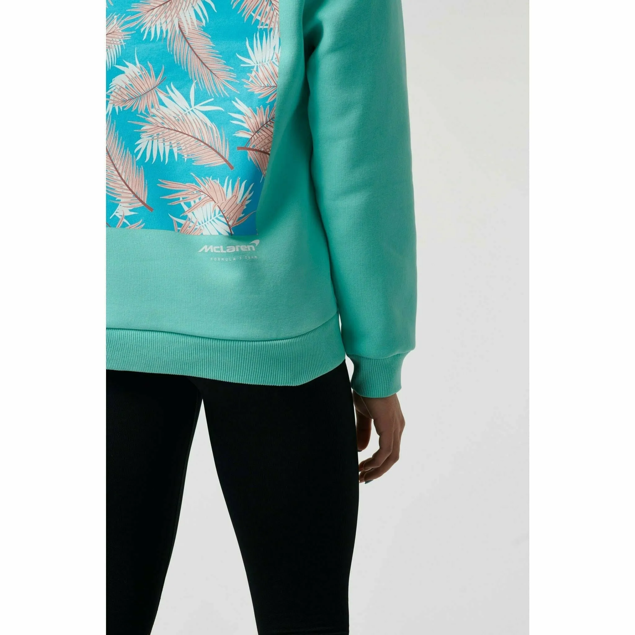 McLaren F1 Women's Miami Palm Graphic Hoodie-Crystal Rose/Aqua Sky