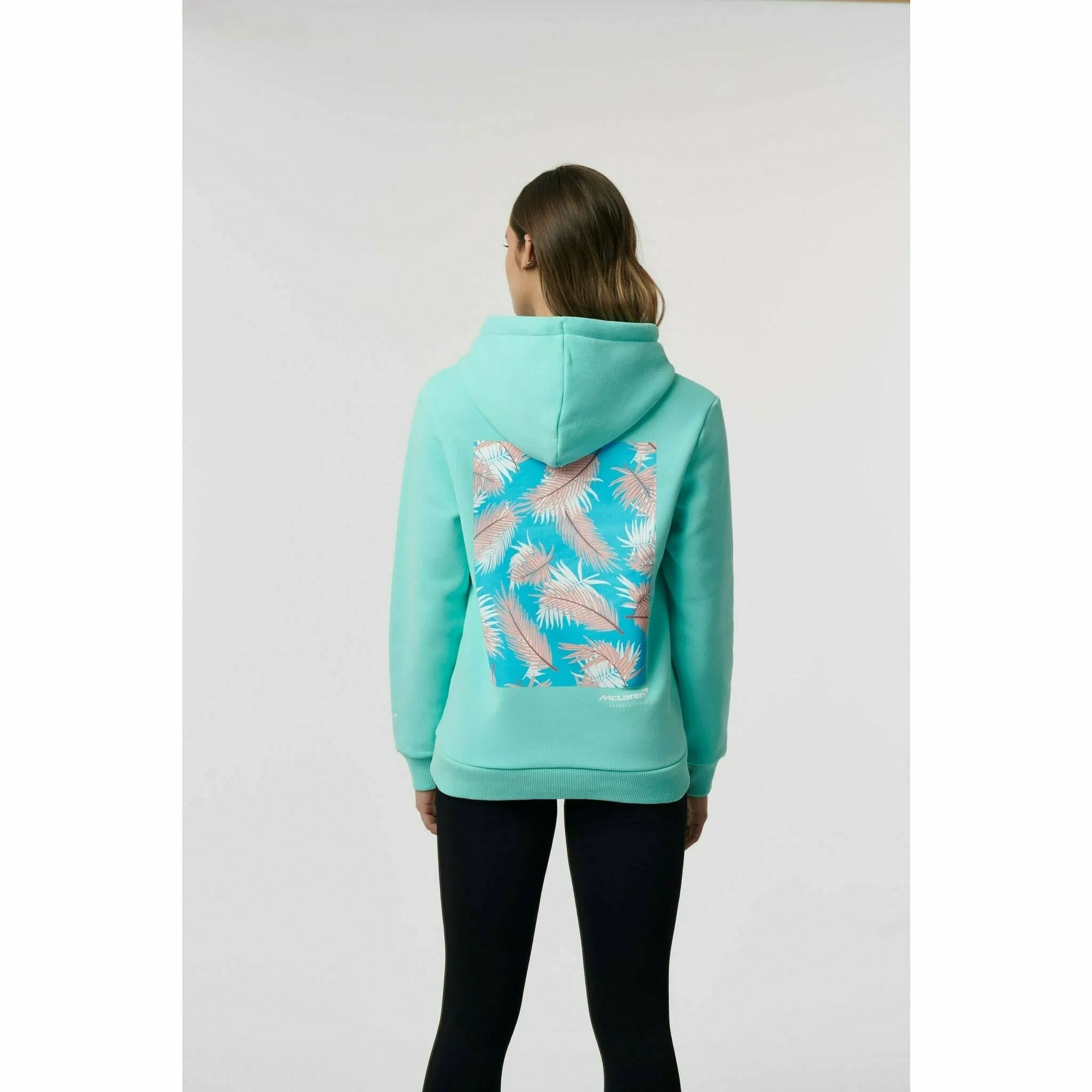 McLaren F1 Women's Miami Palm Graphic Hoodie-Crystal Rose/Aqua Sky