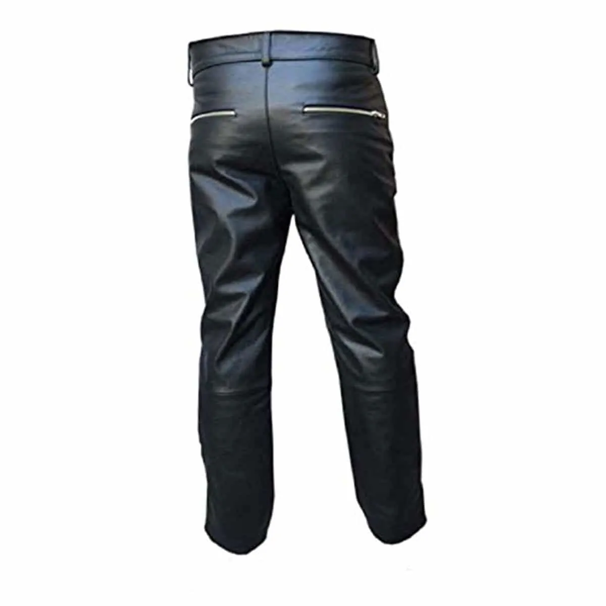 Mens Black Leather Bikers Style Motorcycle Jeans Pants - J6