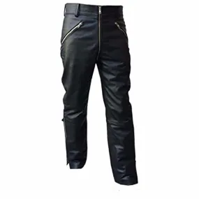 Mens Black Leather Bikers Style Motorcycle Jeans Pants - J6