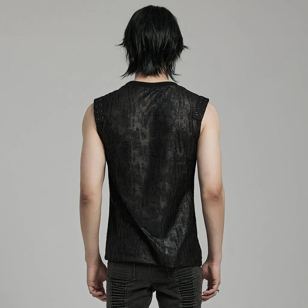 Men's Gothic Grunge Distressed Eyelet Tank Top