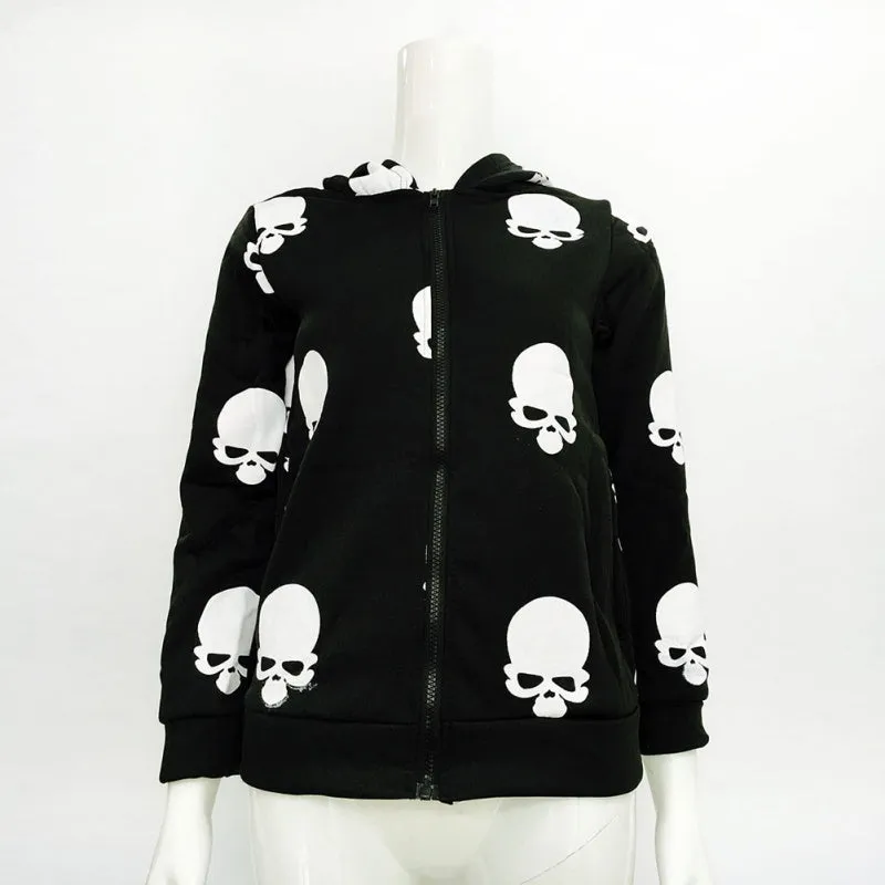 Metal Skull Zipper Hoodie Women's Coat