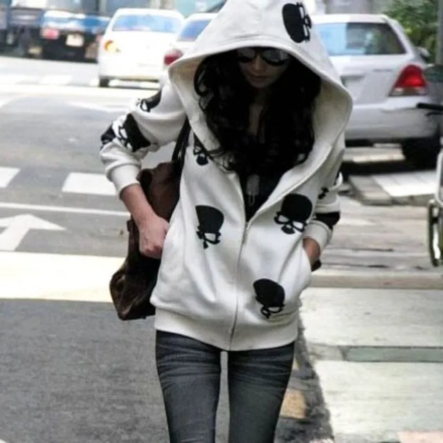 Metal Skull Zipper Hoodie Women's Coat