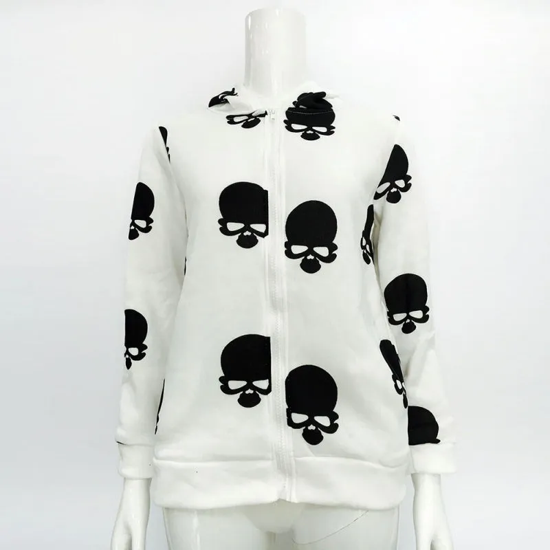 Metal Skull Zipper Hoodie Women's Coat