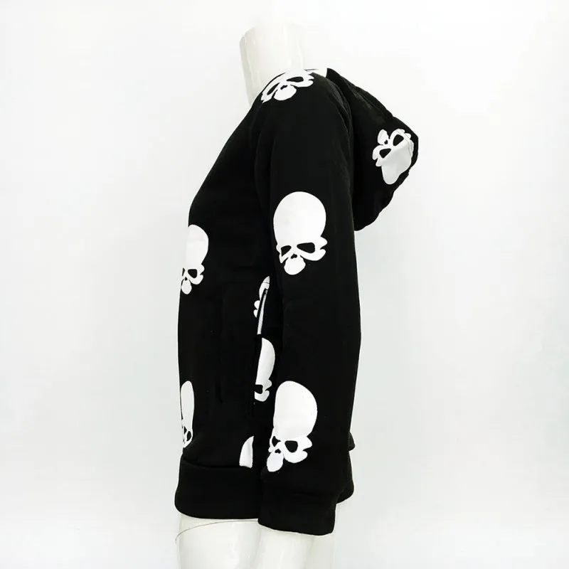 Metal Skull Zipper Hoodie Women's Coat