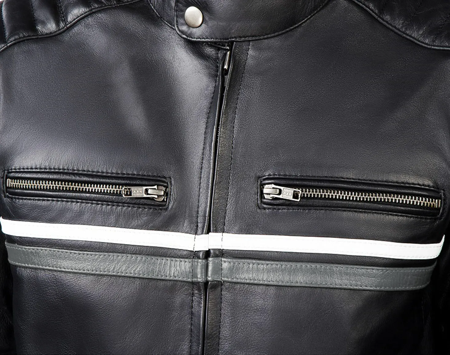 METROPOLIS BIKER LEATHER JACKET WITH A GREY STRIPE