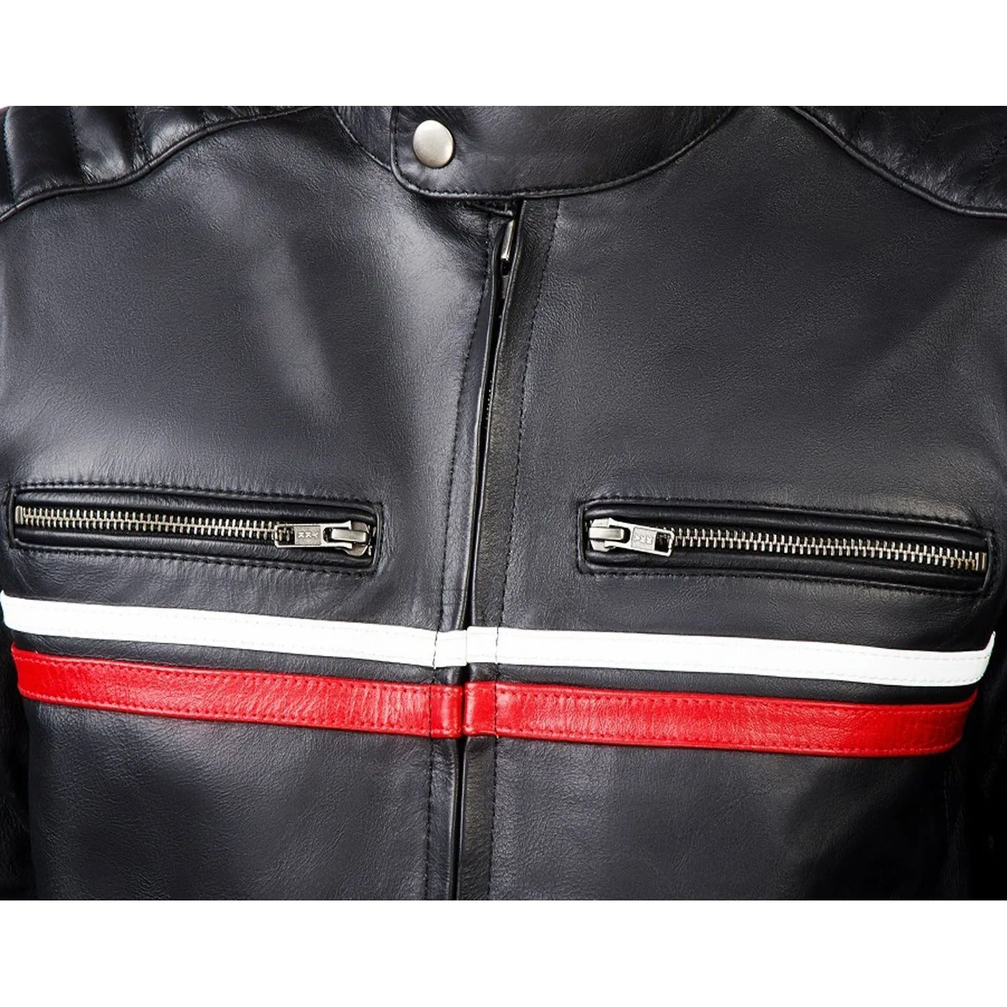 METROPOLIS BIKER LEATHER JACKET WITH A RED STRIPE