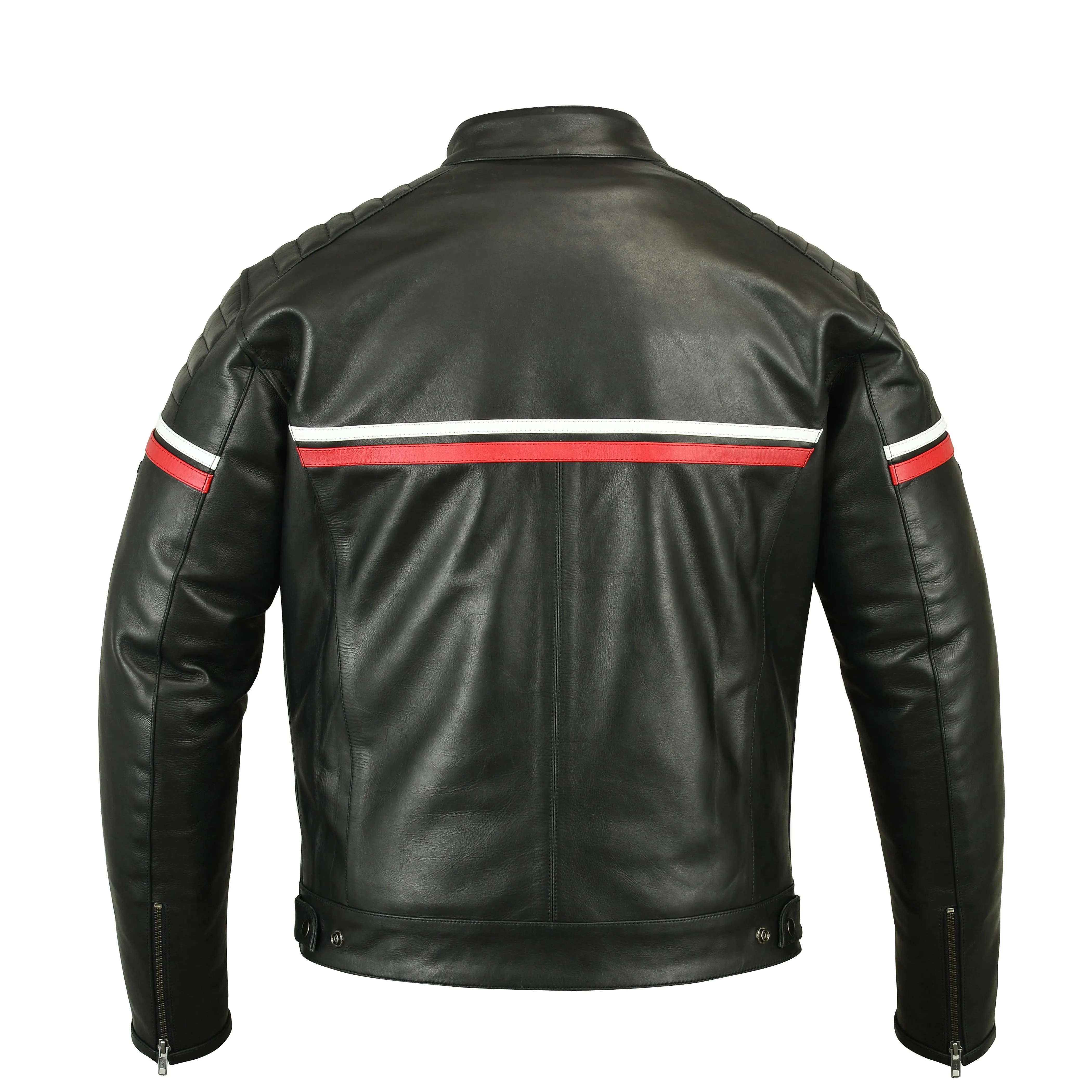 METROPOLIS BIKER LEATHER JACKET WITH A RED STRIPE