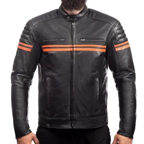 METROPOLIS BIKER LEATHER JACKET WITH ORANGE STRIPES