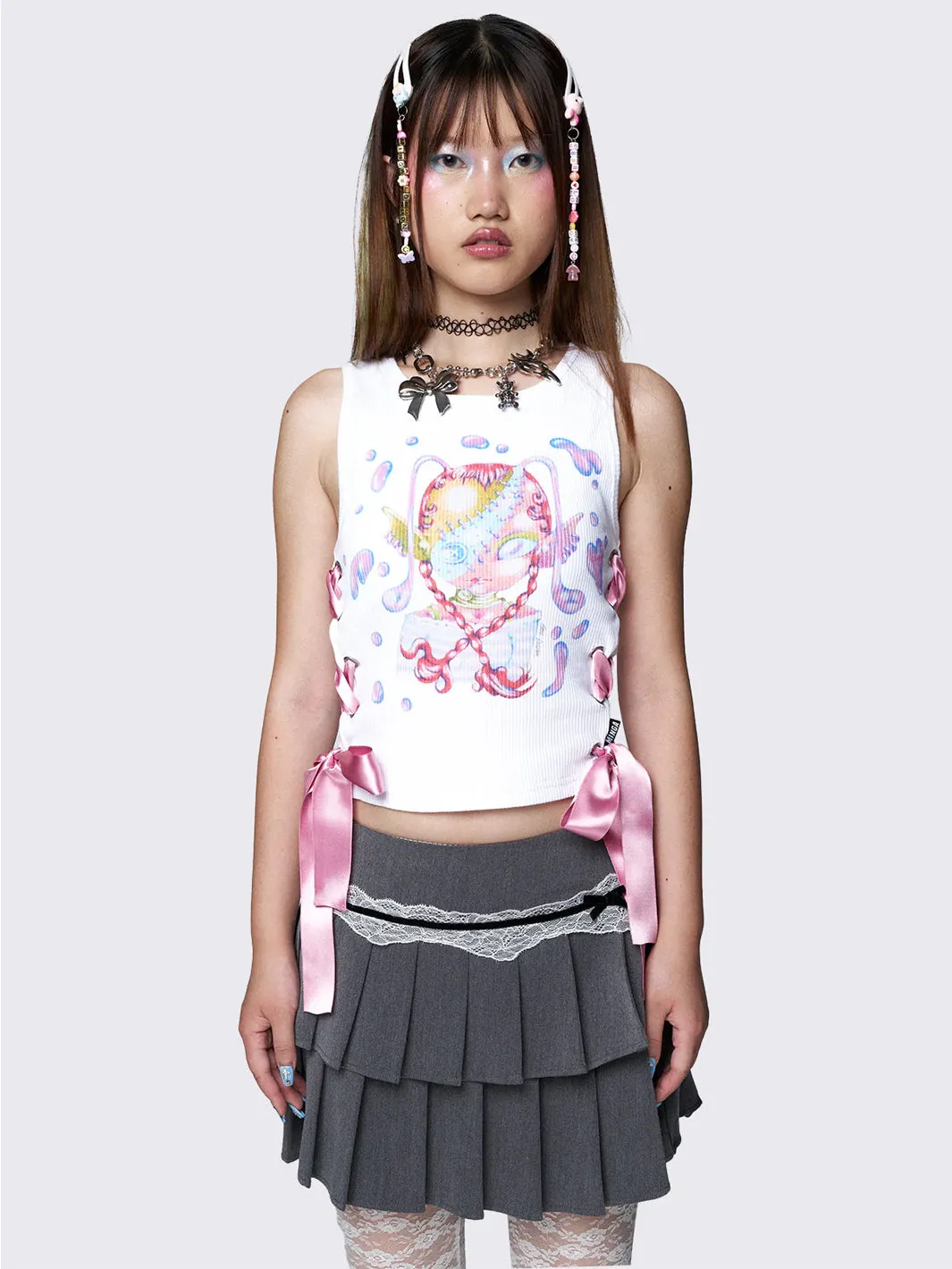 MINGA X EMA GASPAR LACE UP VEST TOP