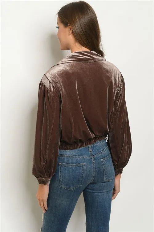 Mocha Brown Velvet Moto Jacket