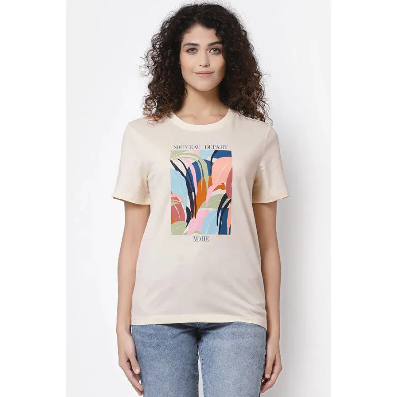 Mode By RedTape Women Ivory Round Neck T-Shirt