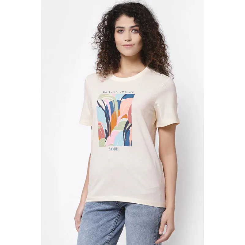 Mode By RedTape Women Ivory Round Neck T-Shirt