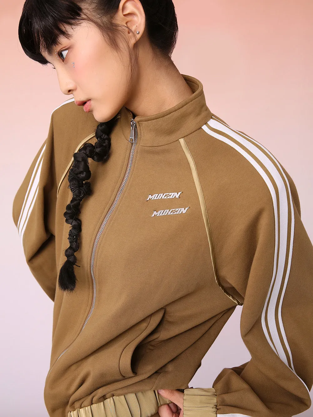 MUKZIN Khaki Oversized Track Jacket with Side Webbing