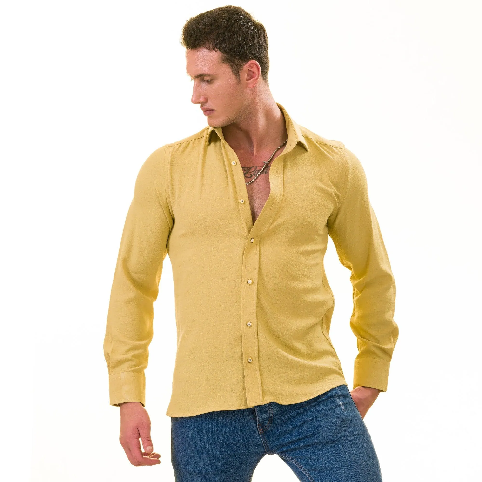 Mustard Luxury Linen Tailor Fit Shirt