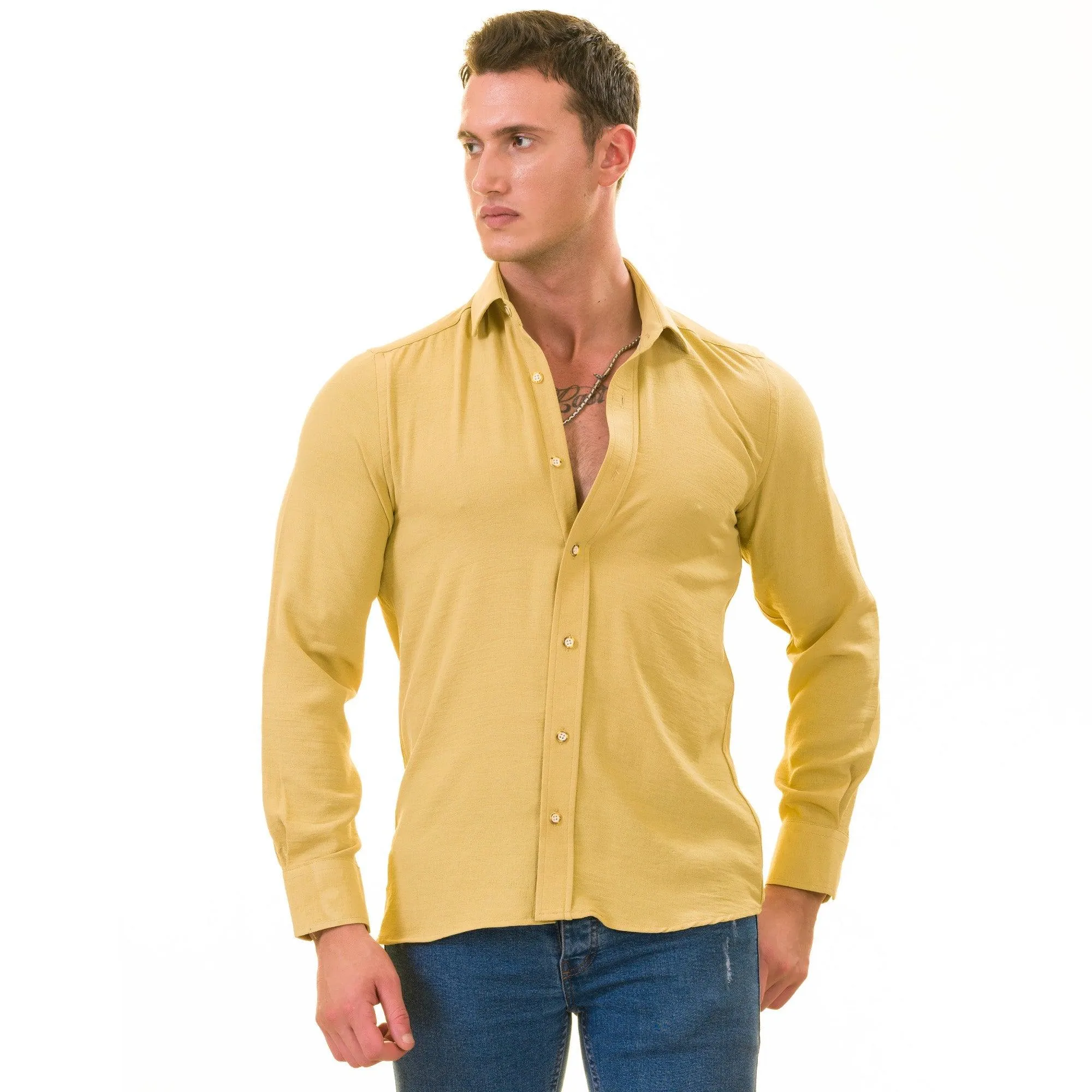 Mustard Luxury Linen Tailor Fit Shirt