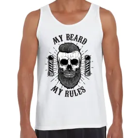 My Beard My Rules Cool Hipster Skull White and Black Tank Top