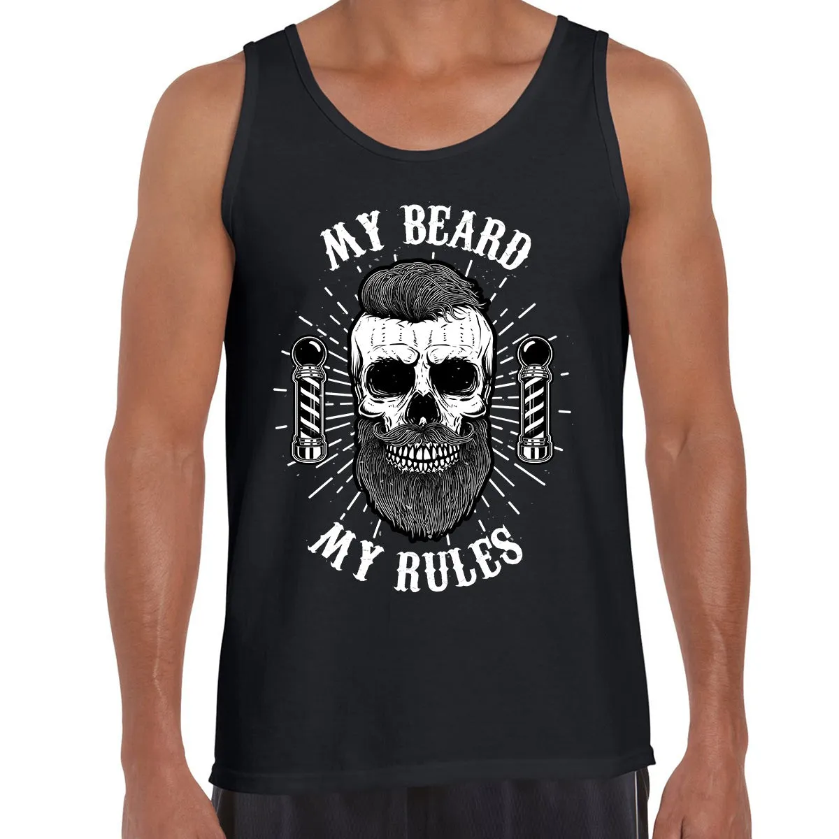 My Beard My Rules Cool Hipster Skull White and Black Tank Top