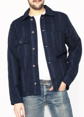 Naked & Famous Chore Coat - Sashiko Double Gauze - Indigo Stripe