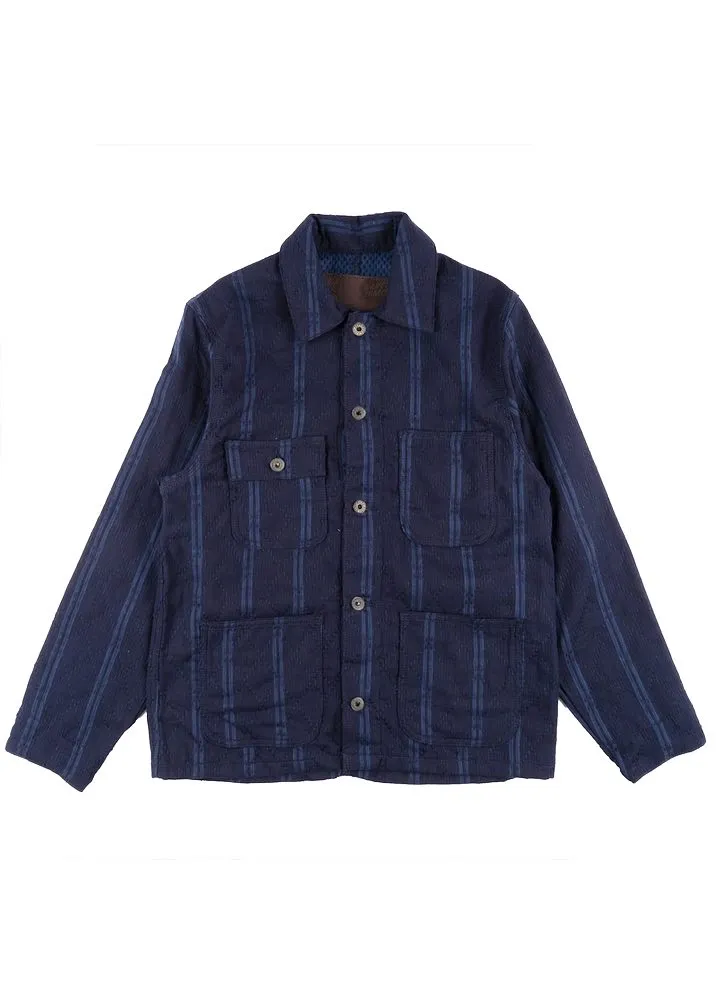 Naked & Famous Chore Coat - Sashiko Double Gauze - Indigo Stripe