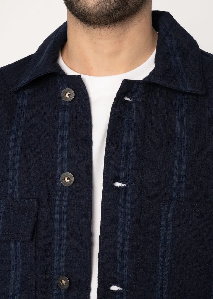 Naked & Famous Chore Coat - Sashiko Double Gauze - Indigo Stripe