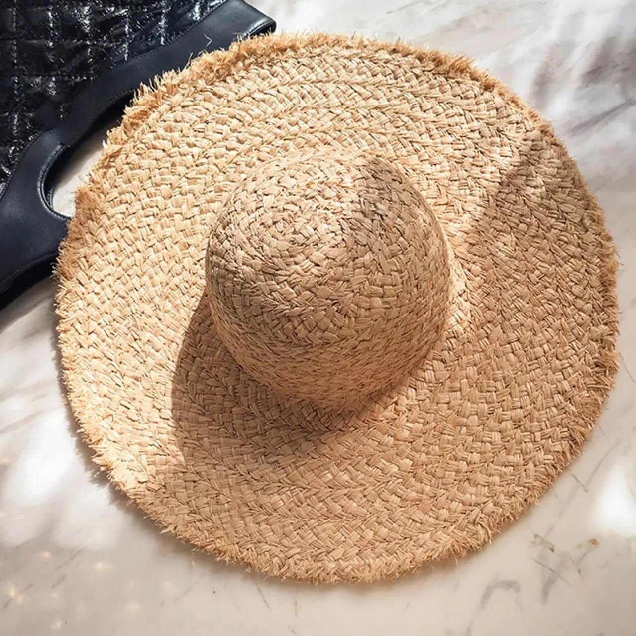 Natural Woven Frayed Edge Straw Hat