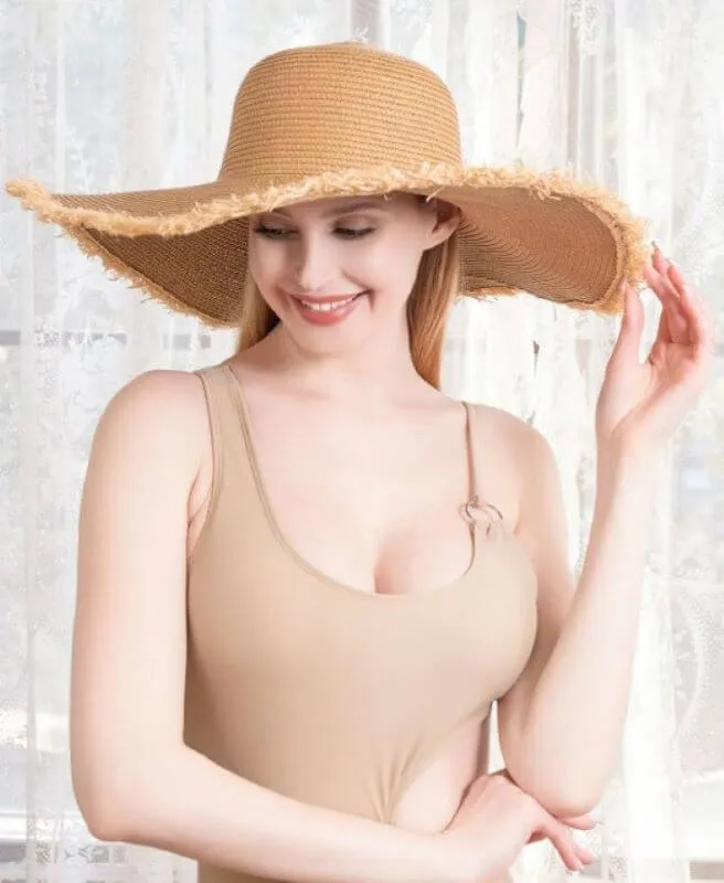 Natural Woven Frayed Edge Straw Hat