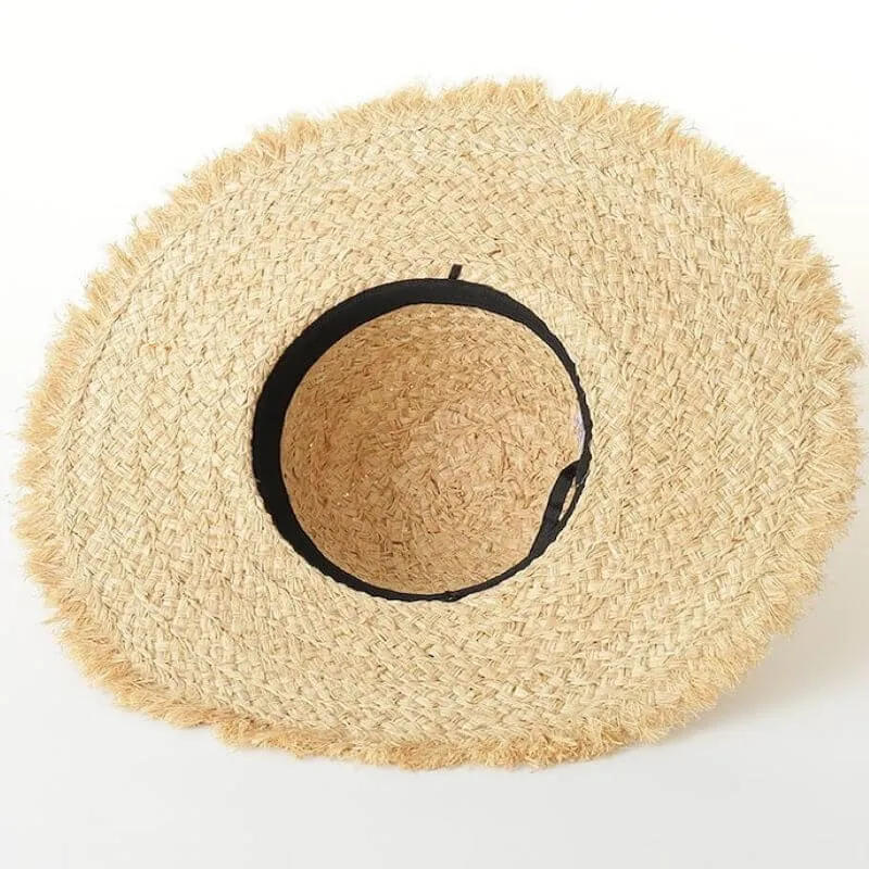 Natural Woven Frayed Edge Straw Hat