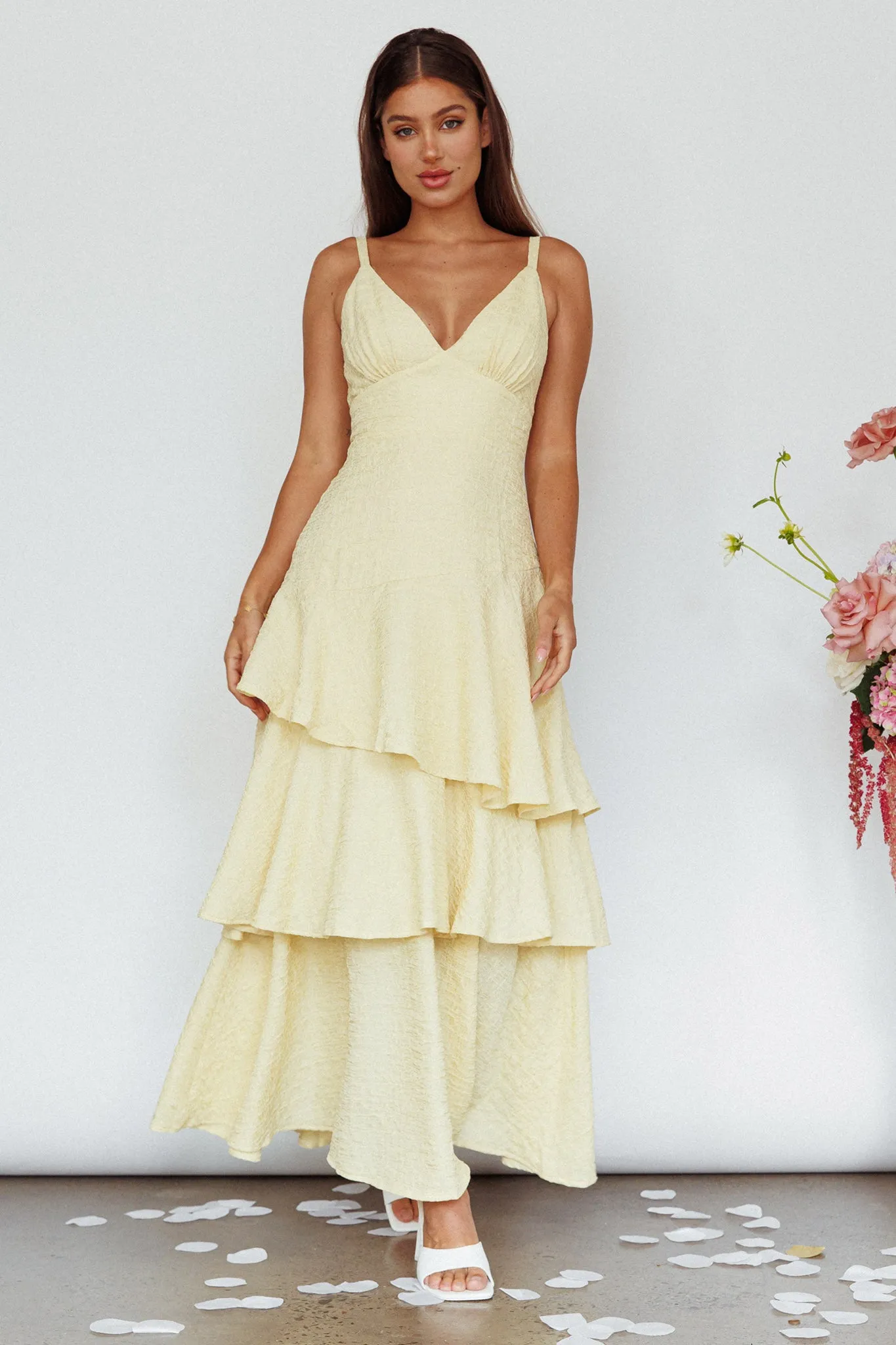 New Vibes Layered Hem Maxi Dress Lemon