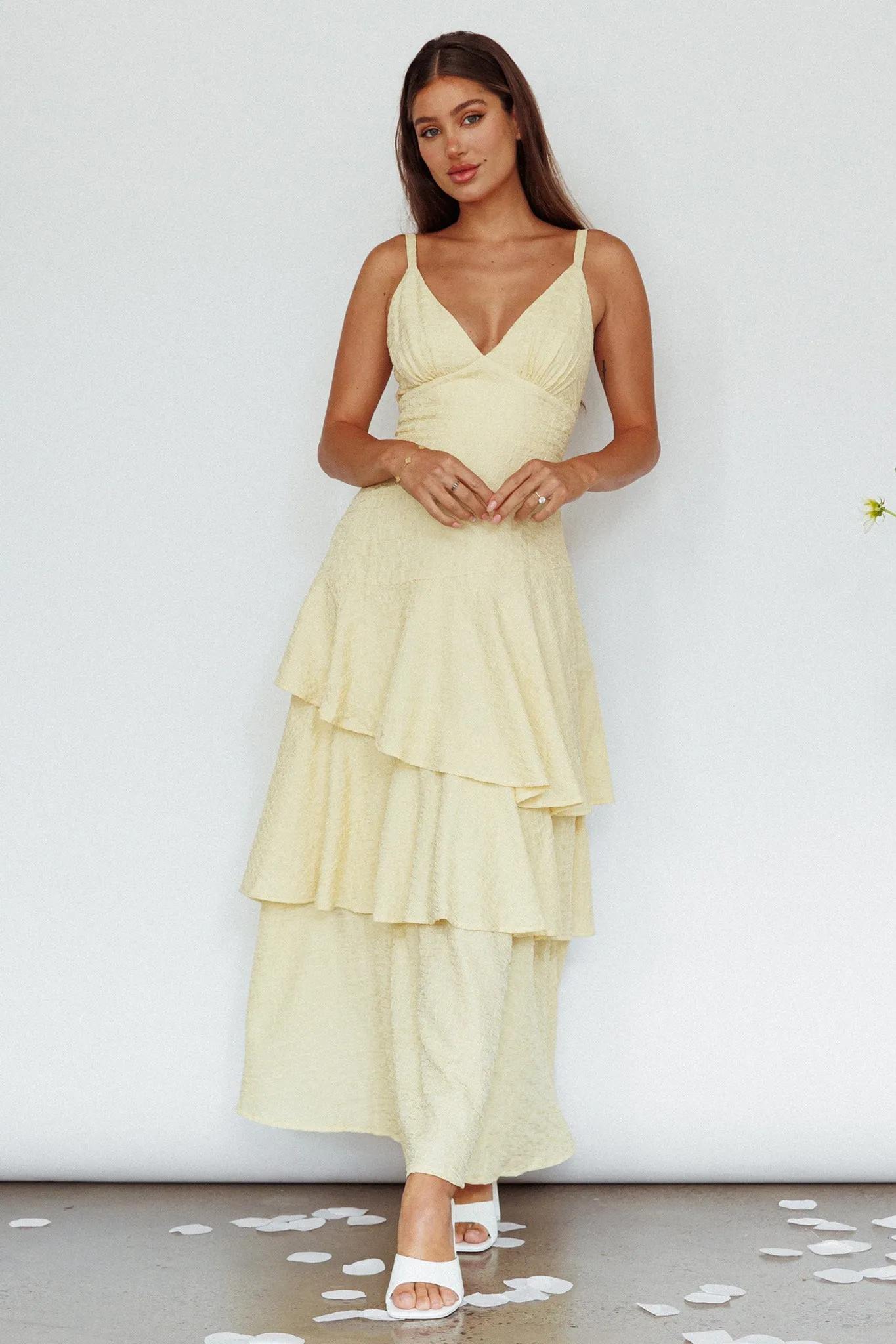 New Vibes Layered Hem Maxi Dress Lemon