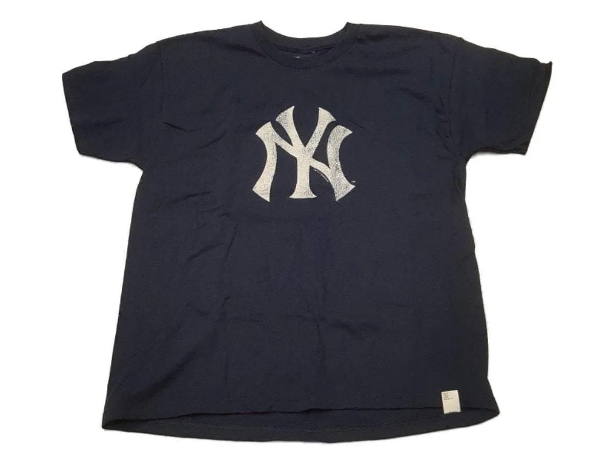 New York Yankees SAAG YOUTH Navy Cracked Style Logo Crew Neck T-Shirt