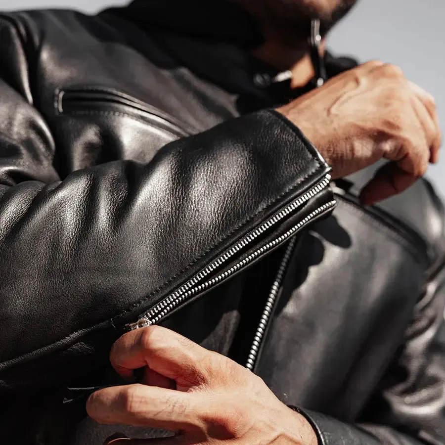 Open Road Men's Hooded Leather Motorcycle Jacket