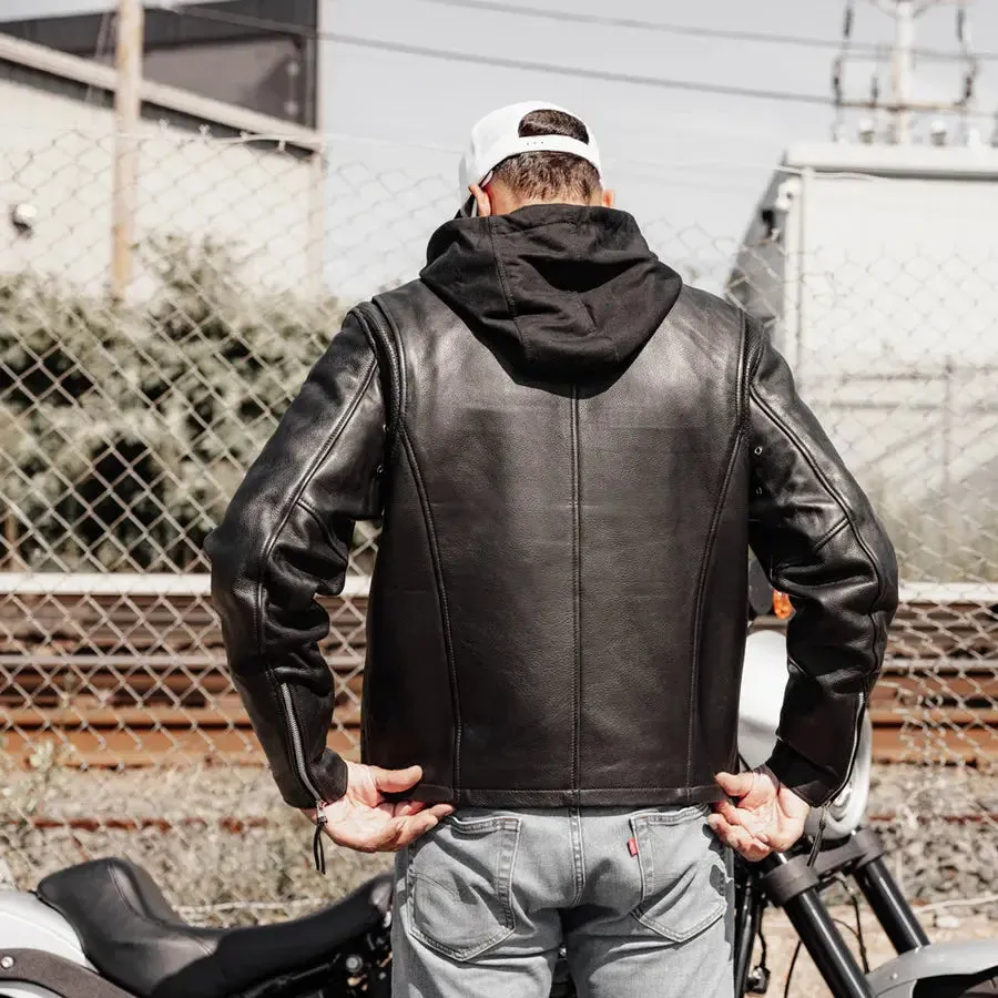 Open Road Men's Hooded Leather Motorcycle Jacket