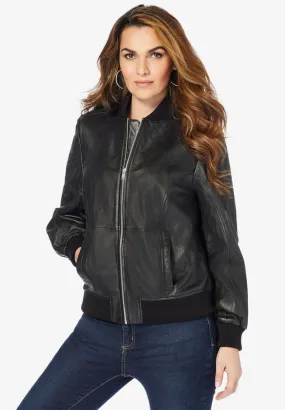 Oversized Leather Bomber, Black