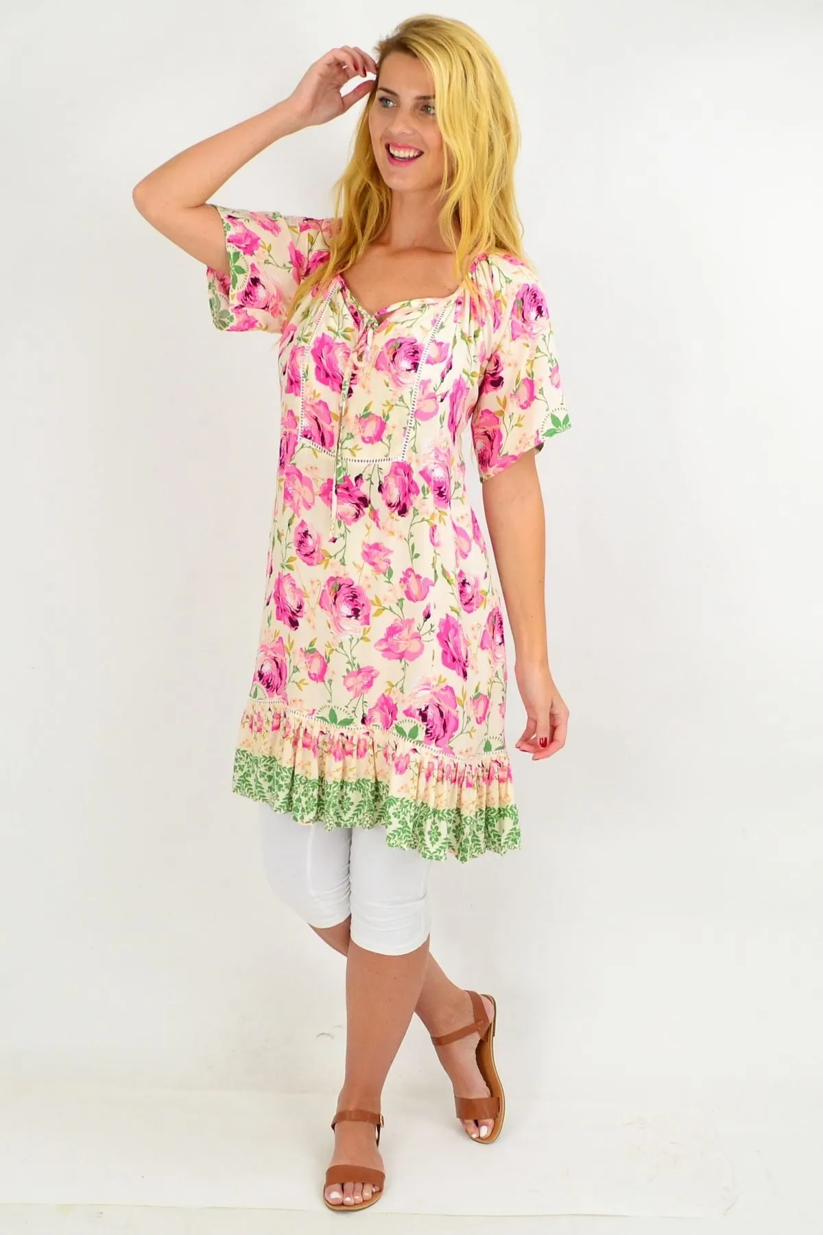 Pink Rose Flowy Tunic Dress