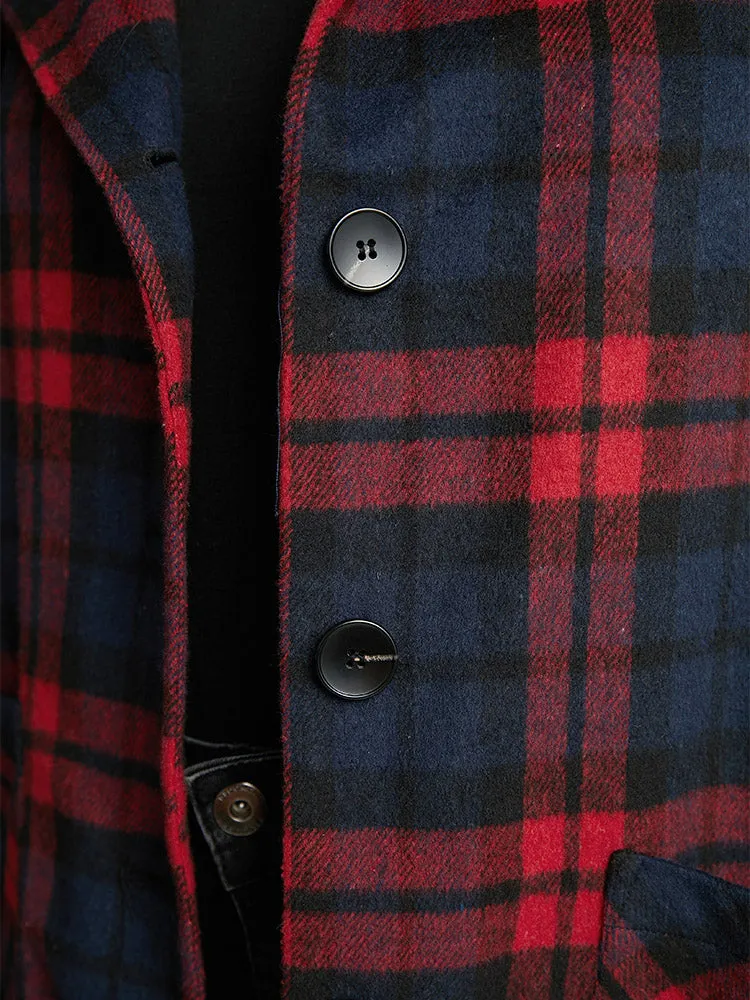 Plaid Button Through Pocket Hooded Coat