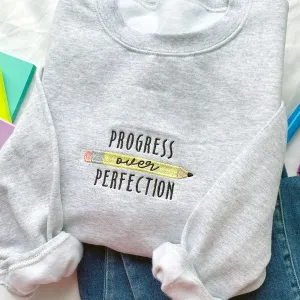 Progress Over Perfection Embroidered Gemma Crewneck Sweatshirt