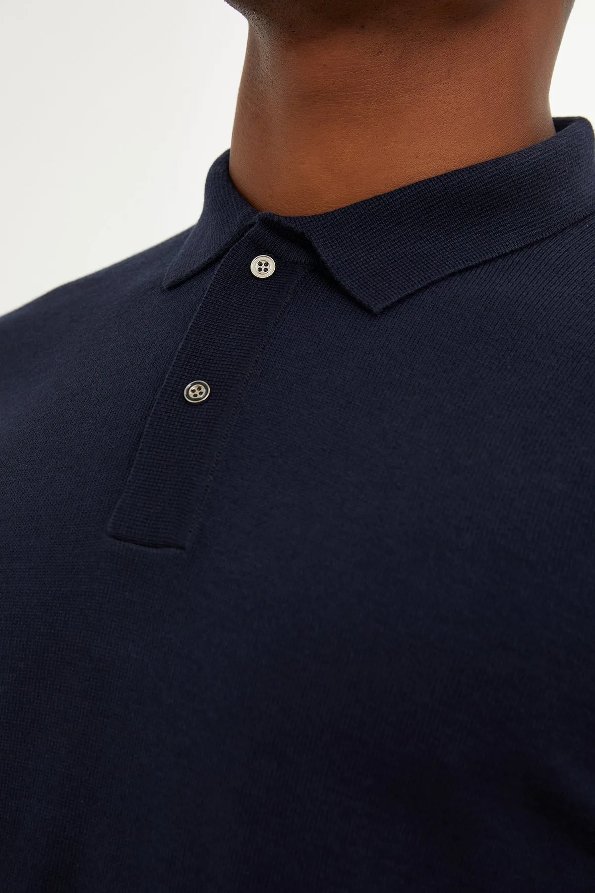 Regular Fit Cotton Blend Navy Polo Sweater