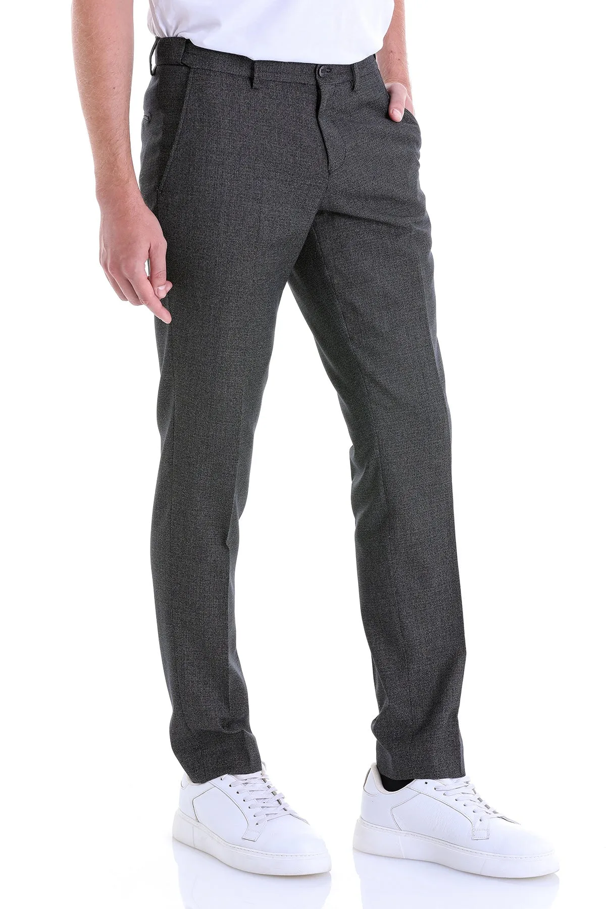 Regular Fit Side Pocket Textured Black Dress Pants