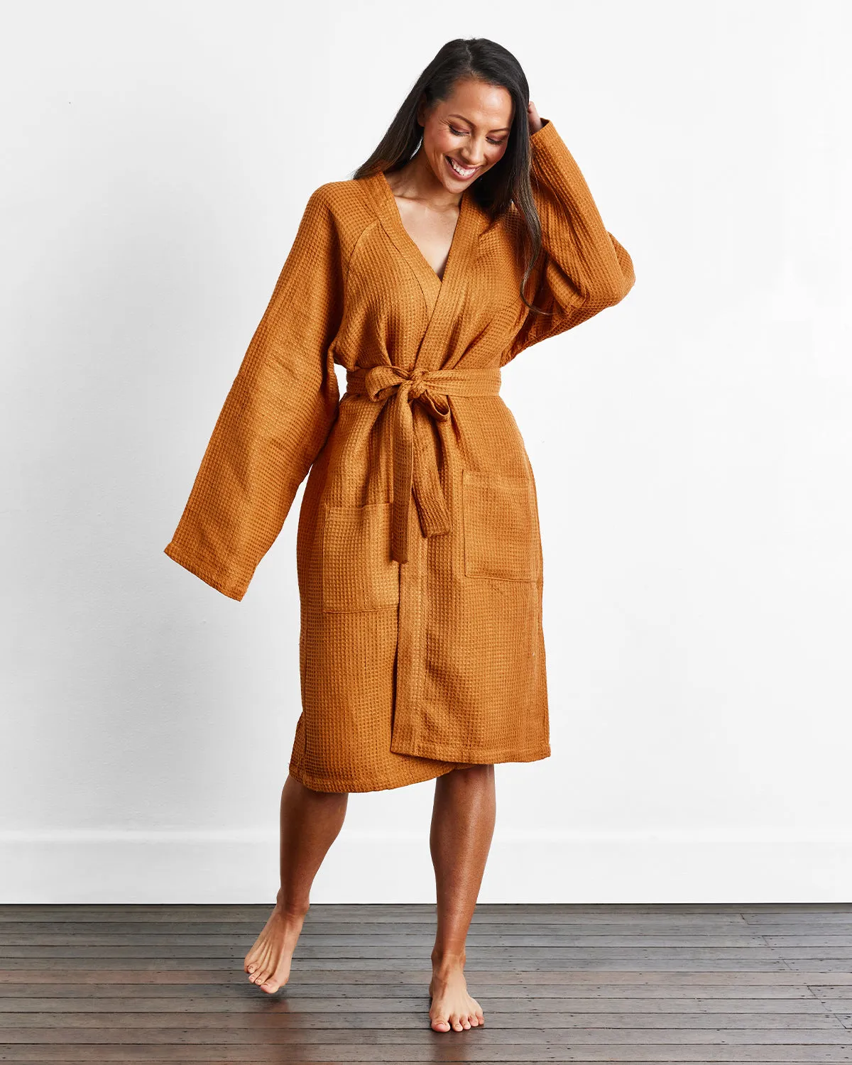 Rust 100% French Flax Linen Waffle Robe