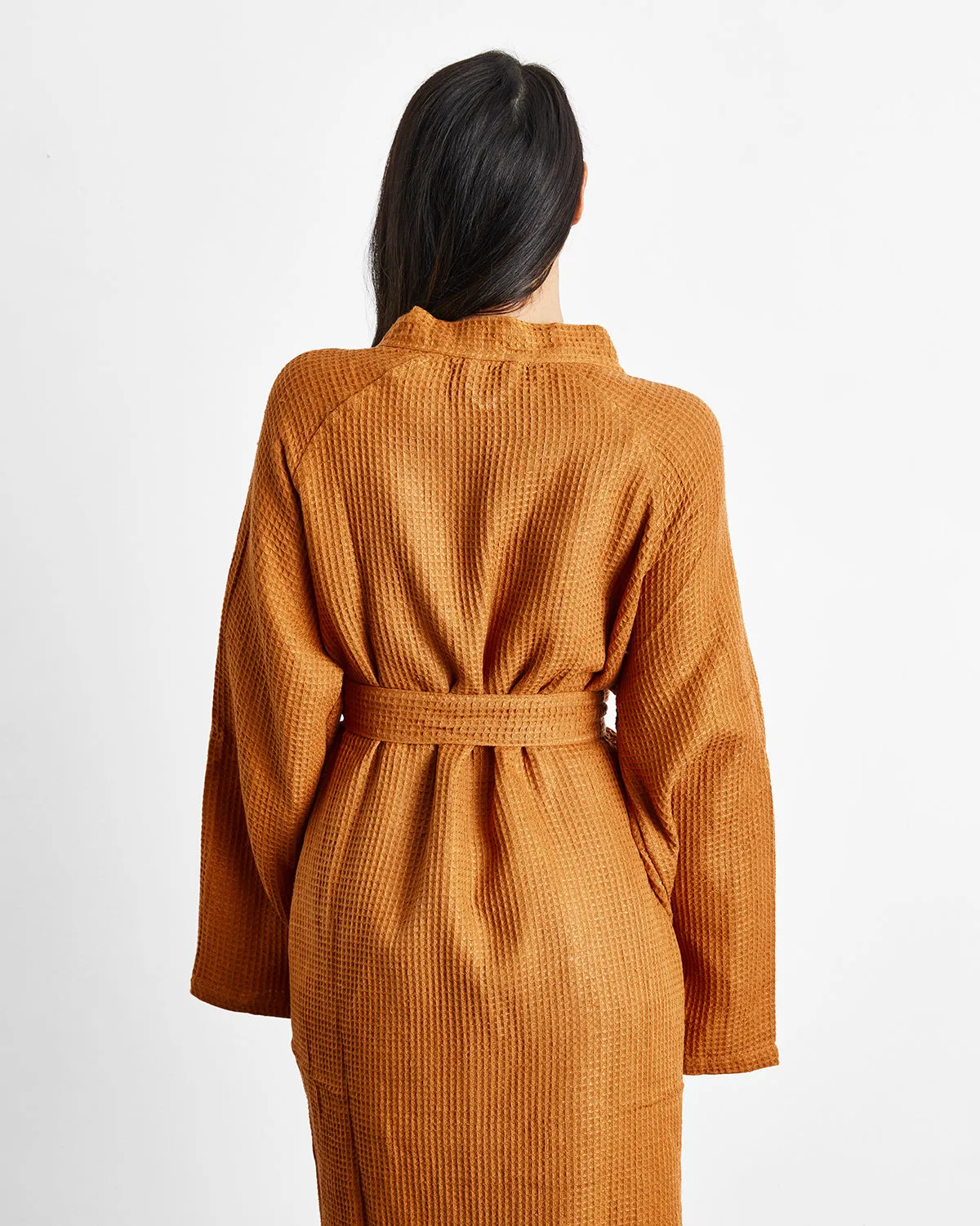 Rust 100% French Flax Linen Waffle Robe