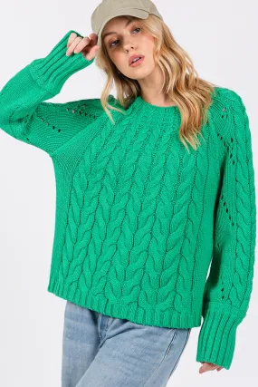 SAGE   FIG Cable-Knit Long Sleeve Sweater