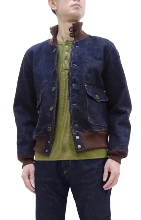 Samurai Jeans Denim Jacket Men's A-2 Flight Bomber Jacket Style Jean Jacket S100DAJ23 Indigo One-Wash