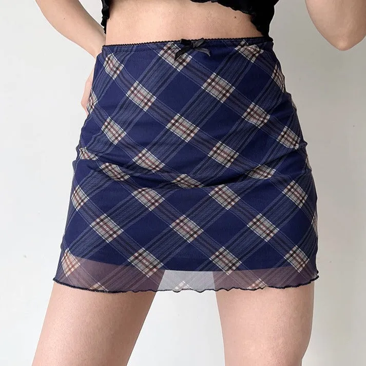 sealbeer - Nostalgia Retro Plaid Mesh Skirt ~ HANDMADE