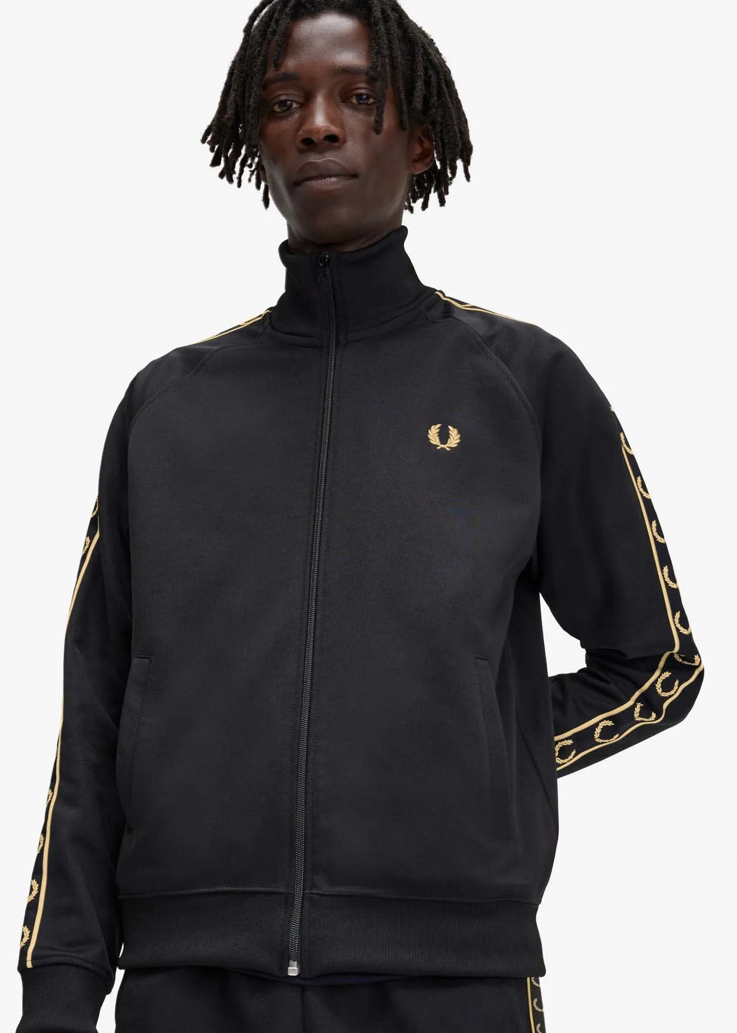 Seasonal taped track jacket - black gold