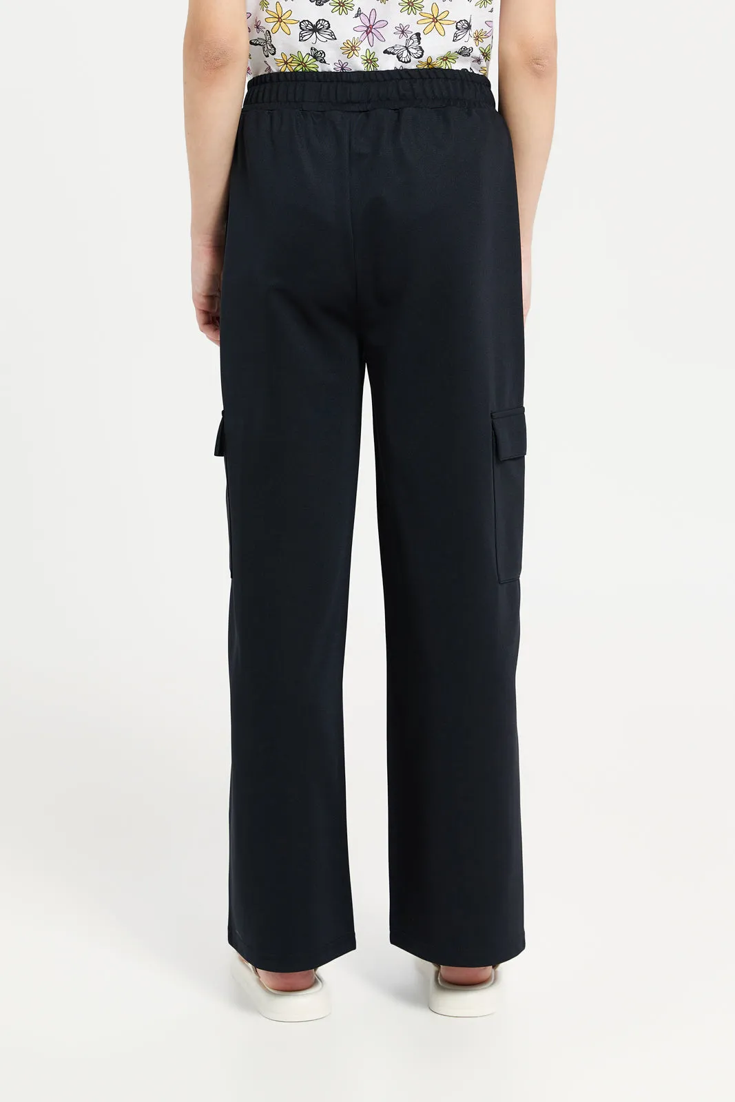 Senior Girls Black Cargo Track Pants