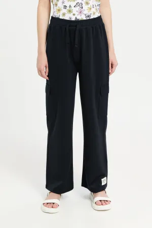 Senior Girls Black Cargo Track Pants