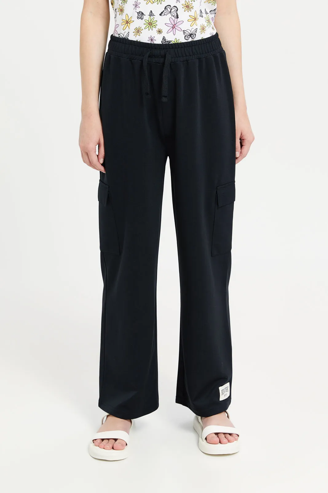 Senior Girls Black Cargo Track Pants