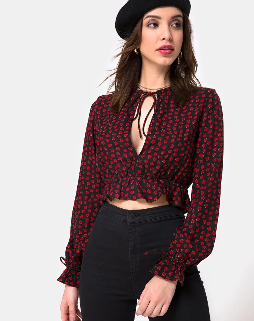 Sibel Top in Dotty Rose Black